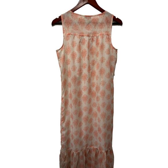 Lucky Brand Chiffon Style Pink Peach Sleeveless Paisley Button Front Maxi Dress - Picture 7 of 10